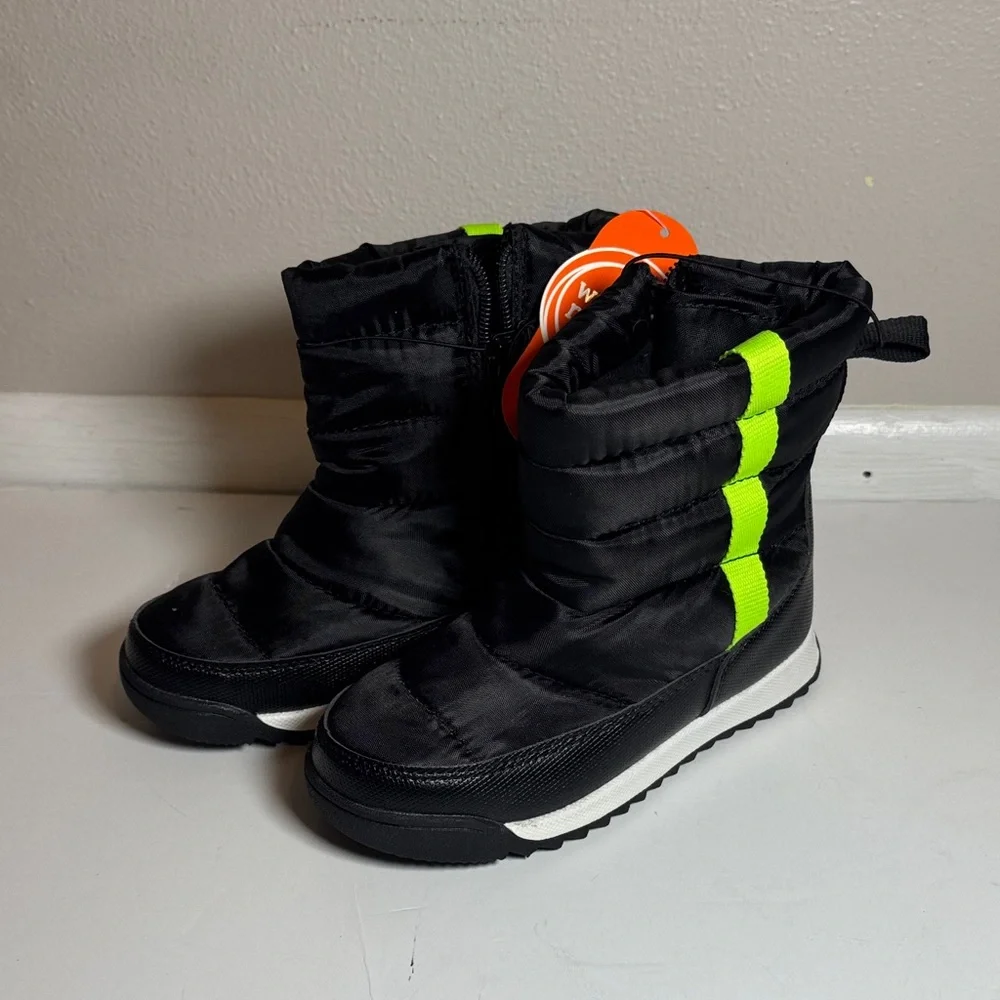 NEW winter snow boots shoes girls boys size 12 black neon sledding NWT warm